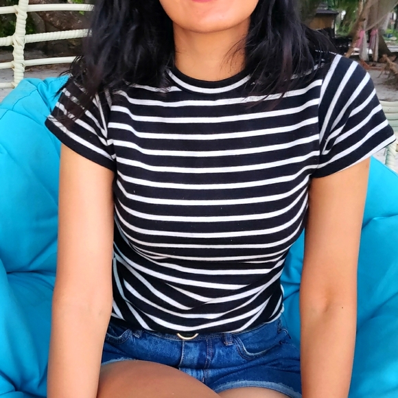 Striped high neck top